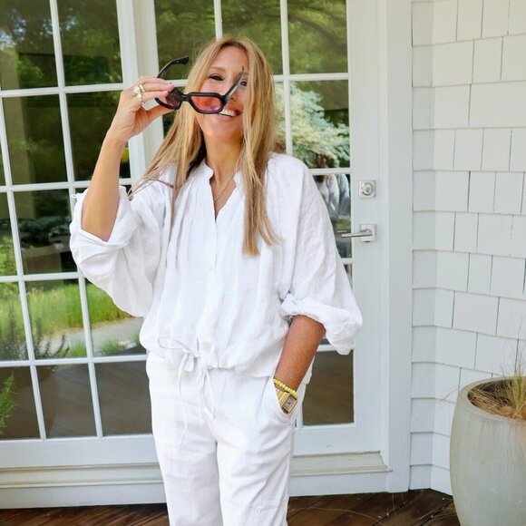 Kerri Rosenthal Honey Blouse Top Embroidered Smocked Long Sleeve White M 275518 - Picture 1 of 8